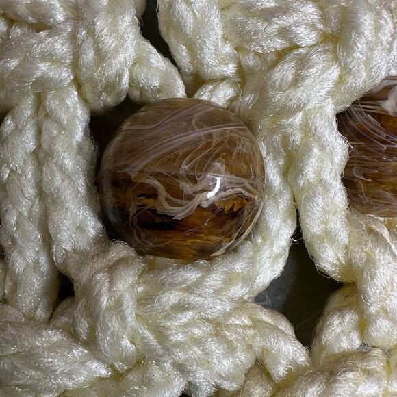 Vintage Macrame Towel Holder Owl Brown and Tan Mid Century - Picture 8 of 8